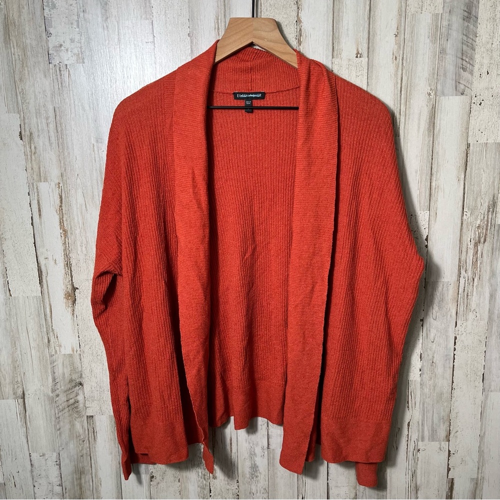 Eileen Fisher‎ Burnt Orange Ribbed Open Cardigan Sweater Womens Size Small